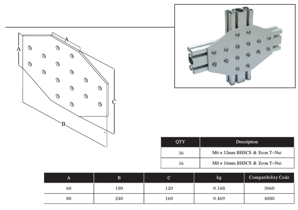16 Cross Bolts Reinforcement Connection Joining plate 6060 (16 Cross Joining plate)