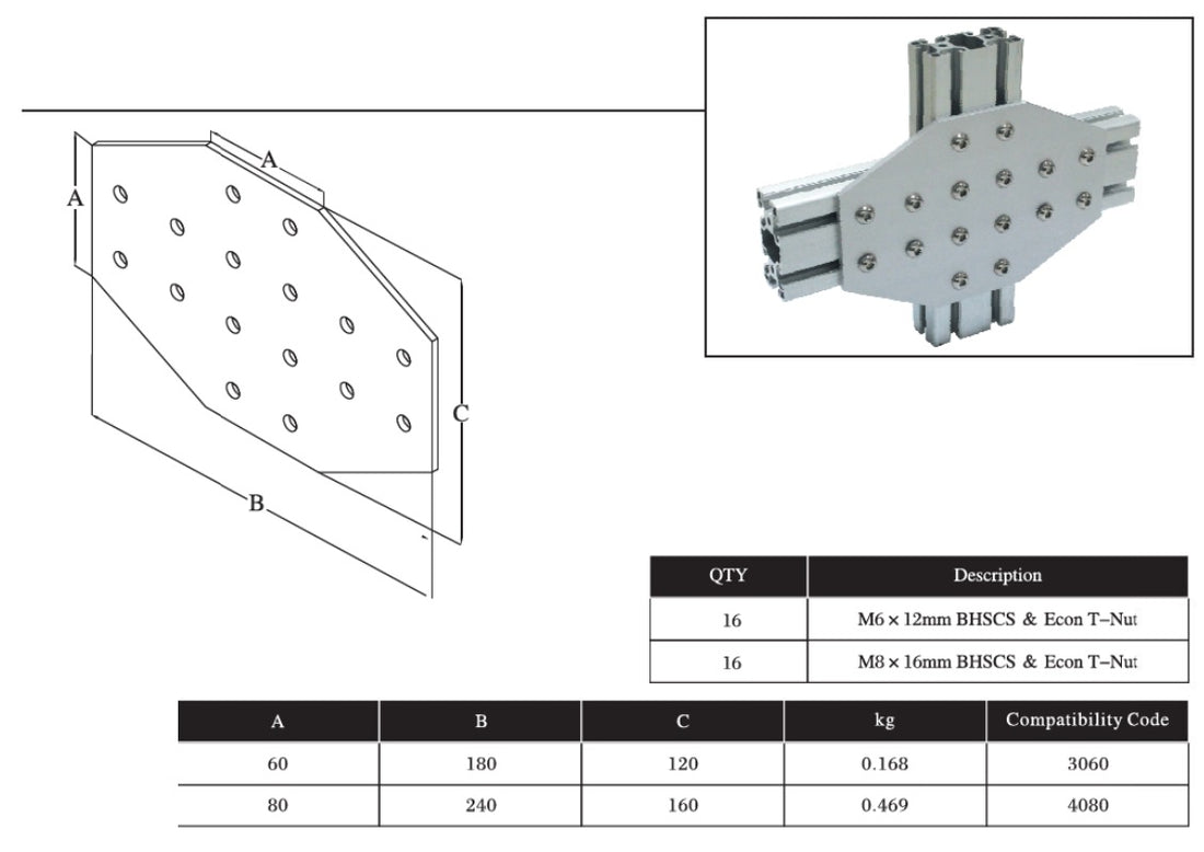 16 Cross  Bolts Reinforcement Connection Joining plate 8080 (16 Cross Joining plate)