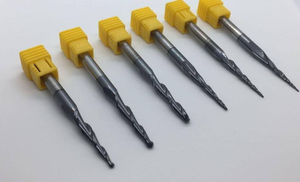 6PCS R0.25&amp;0.5&amp;0.75&amp;1.0&amp;1.5&amp;2.0mm 2F D6 L75 HRC55 Tapered Ball Nose End Mills bit - extrusion-and-cnc