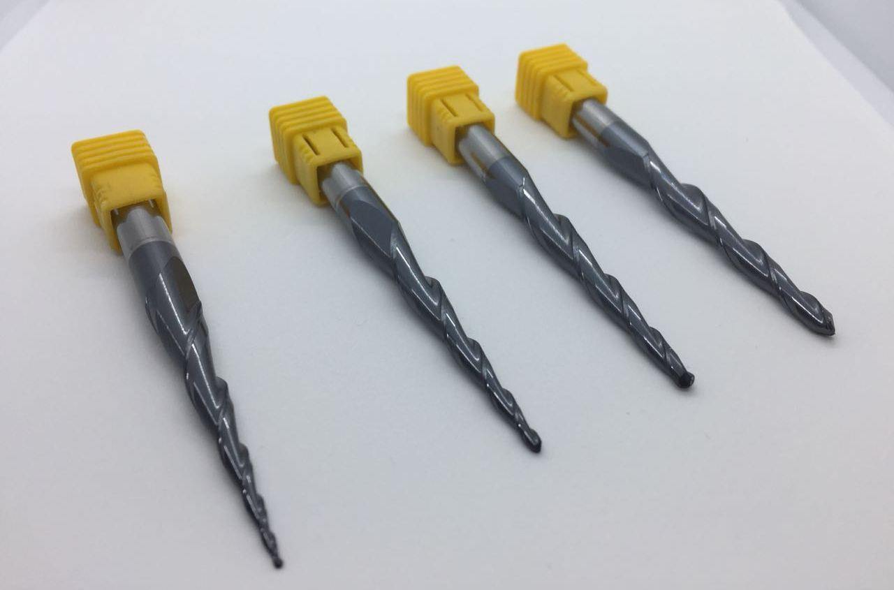 4PCS R0.5&amp;1.0&amp;1.5&amp;2.0mm 2F D8 L85 HRC55 Tungsten Tapered Ball Nose End Mills and cone cutter bit - Extrusion and CNC