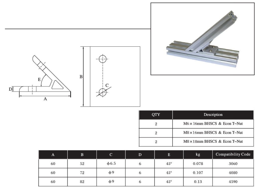 45 Degree Extrusion Brackets 4 bolts  6060