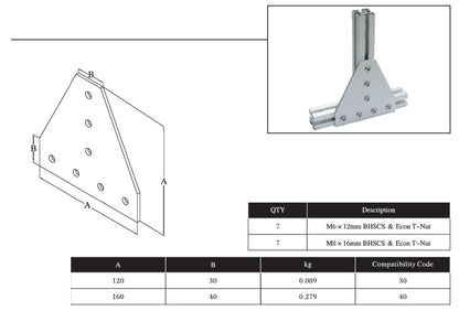 7T Bolts Reinforcement Connection plate   4040 (7 Tee  Joining plate)