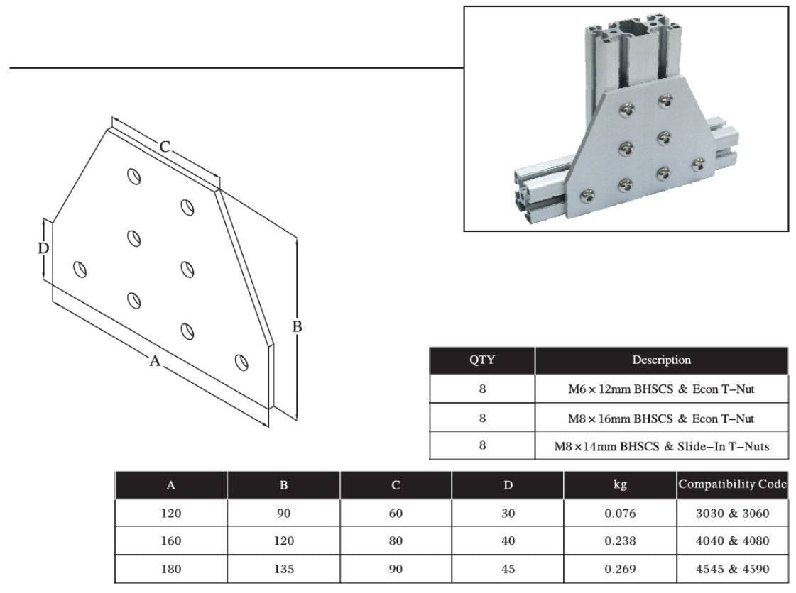 8T Bolts Reinforcement Connection plate   3060 (8 Tee Joining plate)