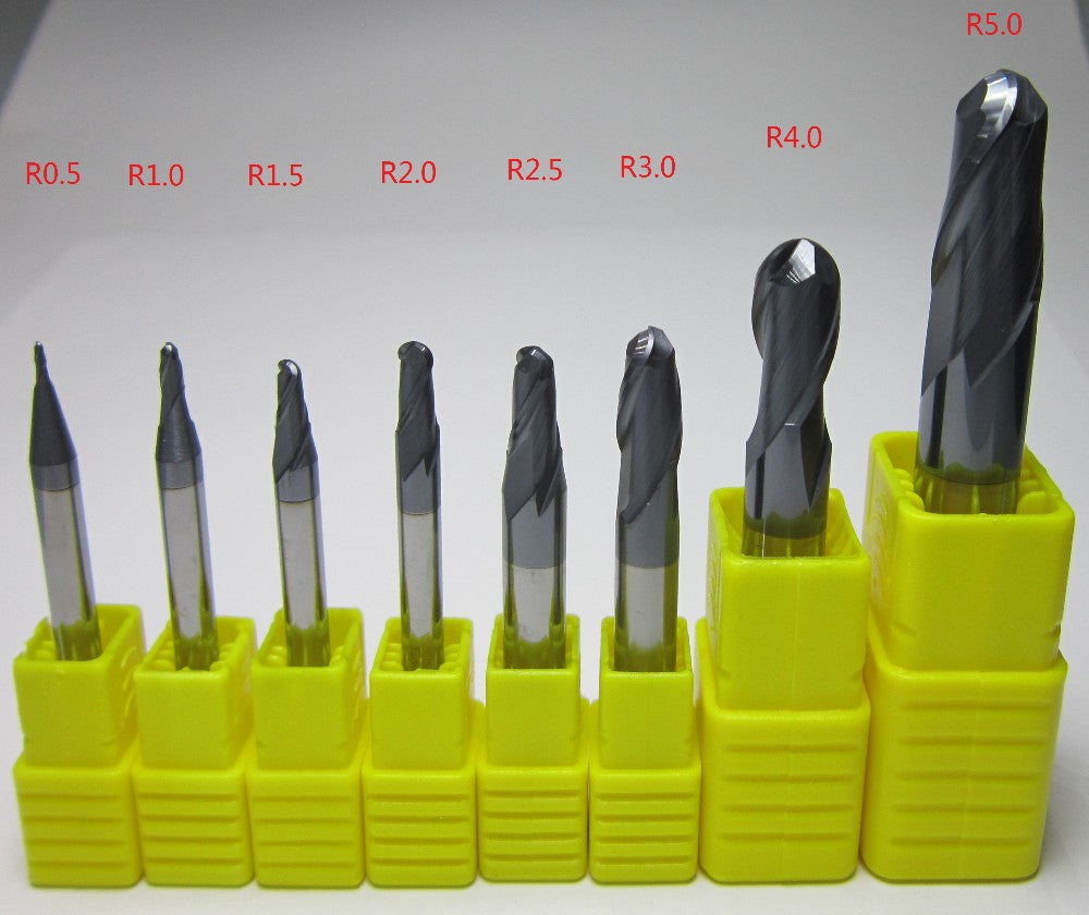 8PCS R0.5 1.0 1.5 2.0 2.5 3.0 4.0 5.0 HRC55 2 flutes Tungsten Carbide Ball Nose End Mill set bits - extrusion-and-cnc