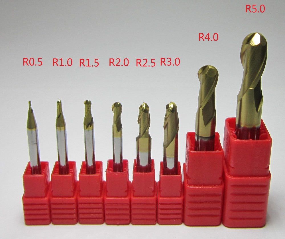 8PCS R0.5 1.0 1.5 2.0 2.5 3.0 4.0 5.0 HRC62 2 flutes Tungsten Carbide Ball Nose End Mill set bits - extrusion-and-cnc