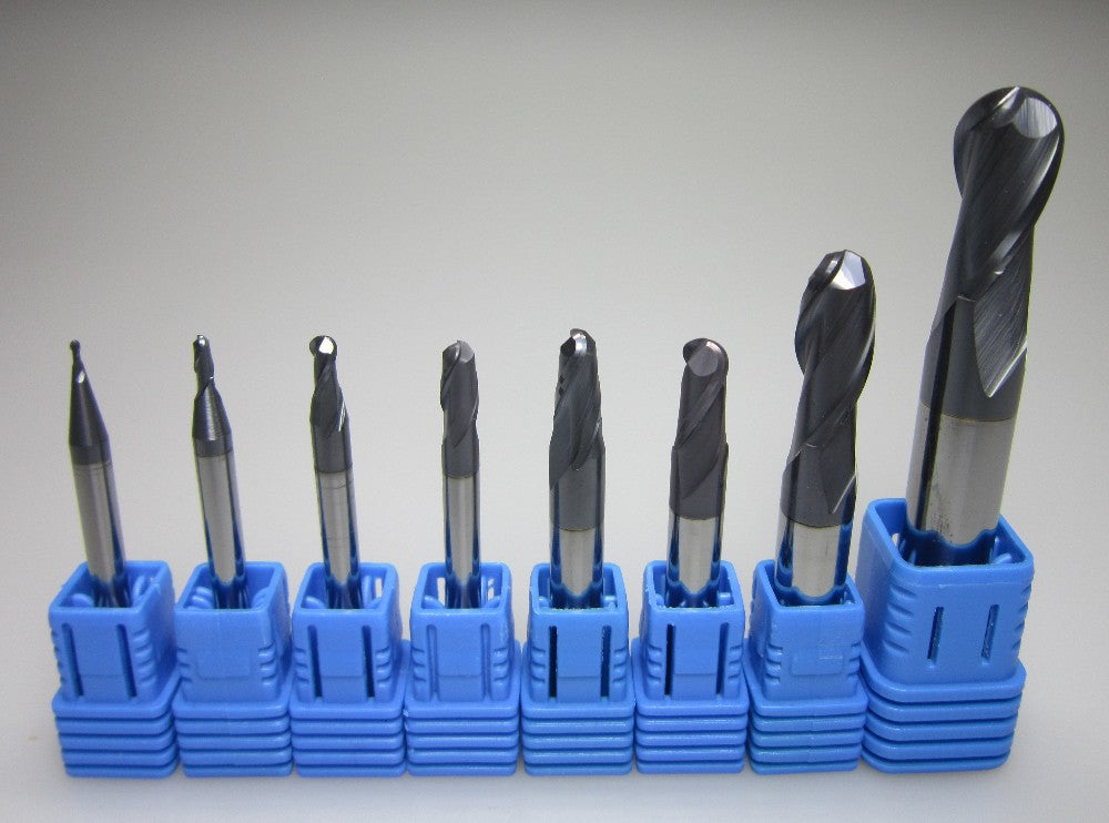 8PCS R0.5 1.0 1.5 2.0 2.5 3.0 4.0 5.0 HRC45 2 flutes Tungsten Carbide Ball Nose End Mill set bits - extrusion-and-cnc