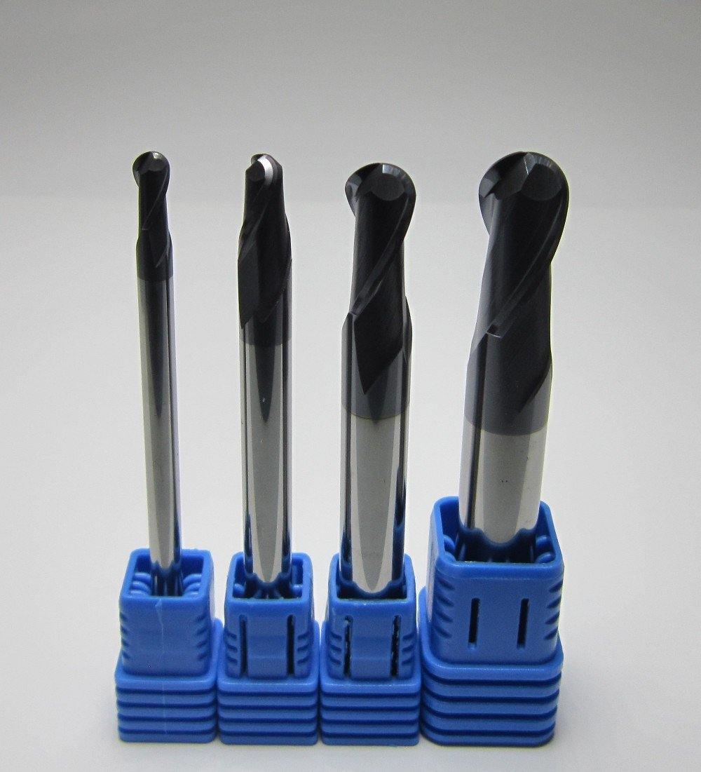 4PCS HRC45 R2.0 R3.0 R4.0 R5.0 2F Long shank L-75mm Carbide Ball Nose End Mills set bit - Extrusion and CNC