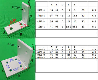 2020 Inside Corner Brackets 4 hole 20 series - Pack of 1 - Extrusion and CNC