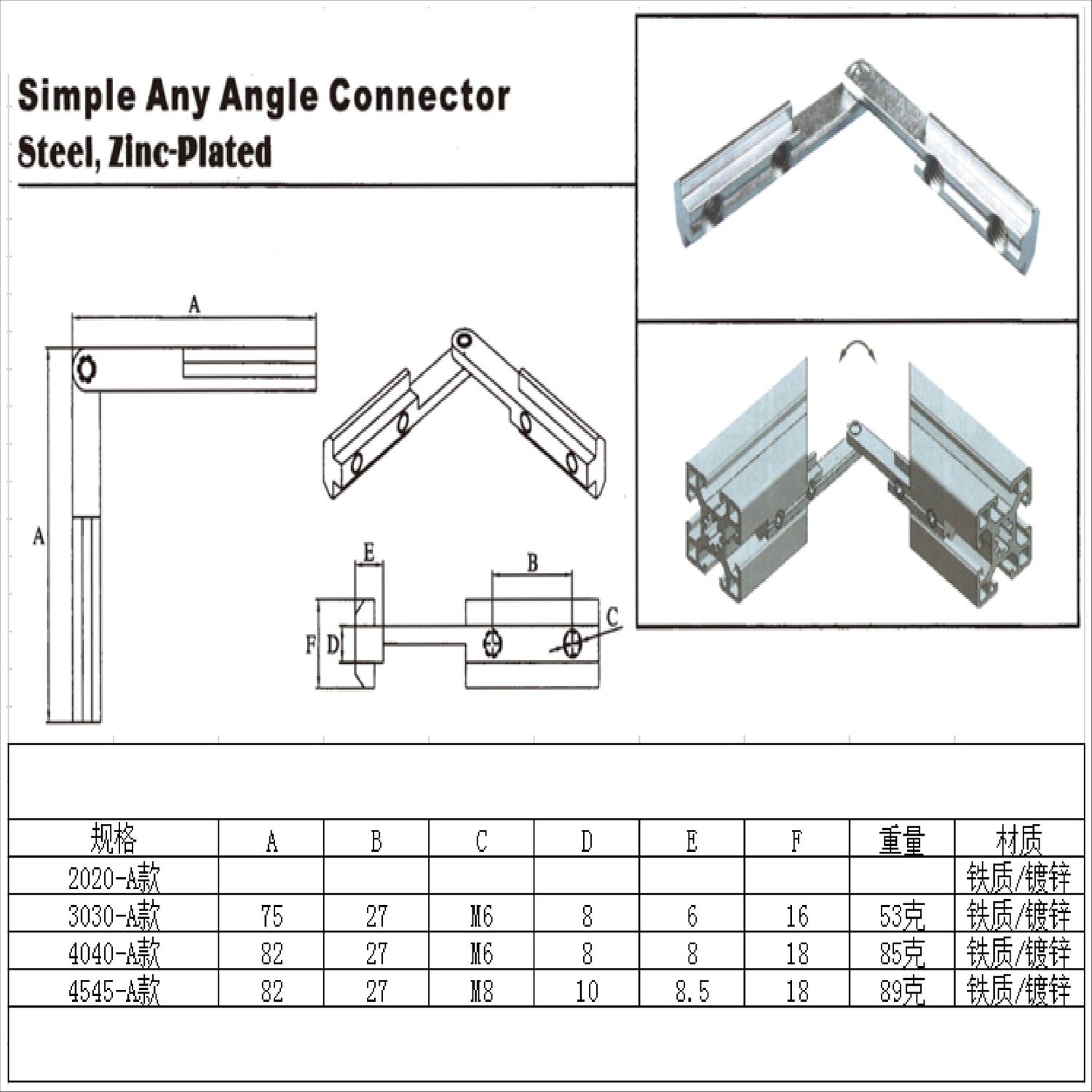 Simple Any Angle Connector  20 series type A