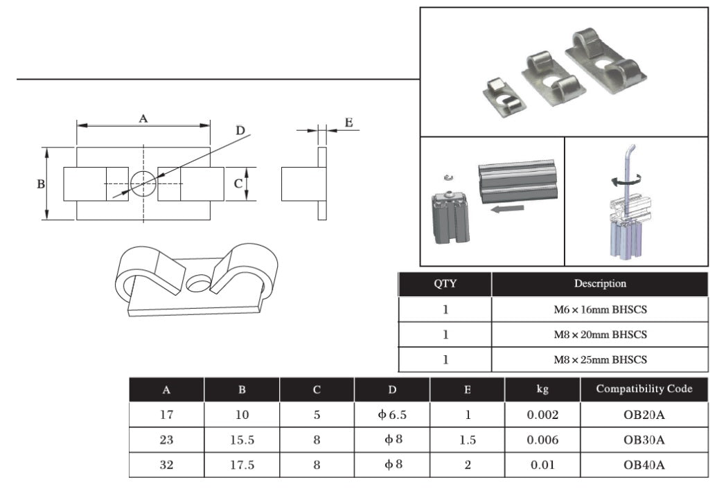 45 Series   End Flexible fasteners for profiles M12