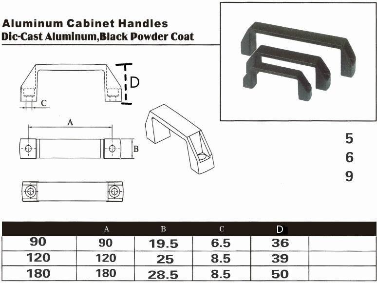 Black Aluminium Handle for Aluminium Profile Accessories 180 mm - Pack of 1 - Extrusion and CNC